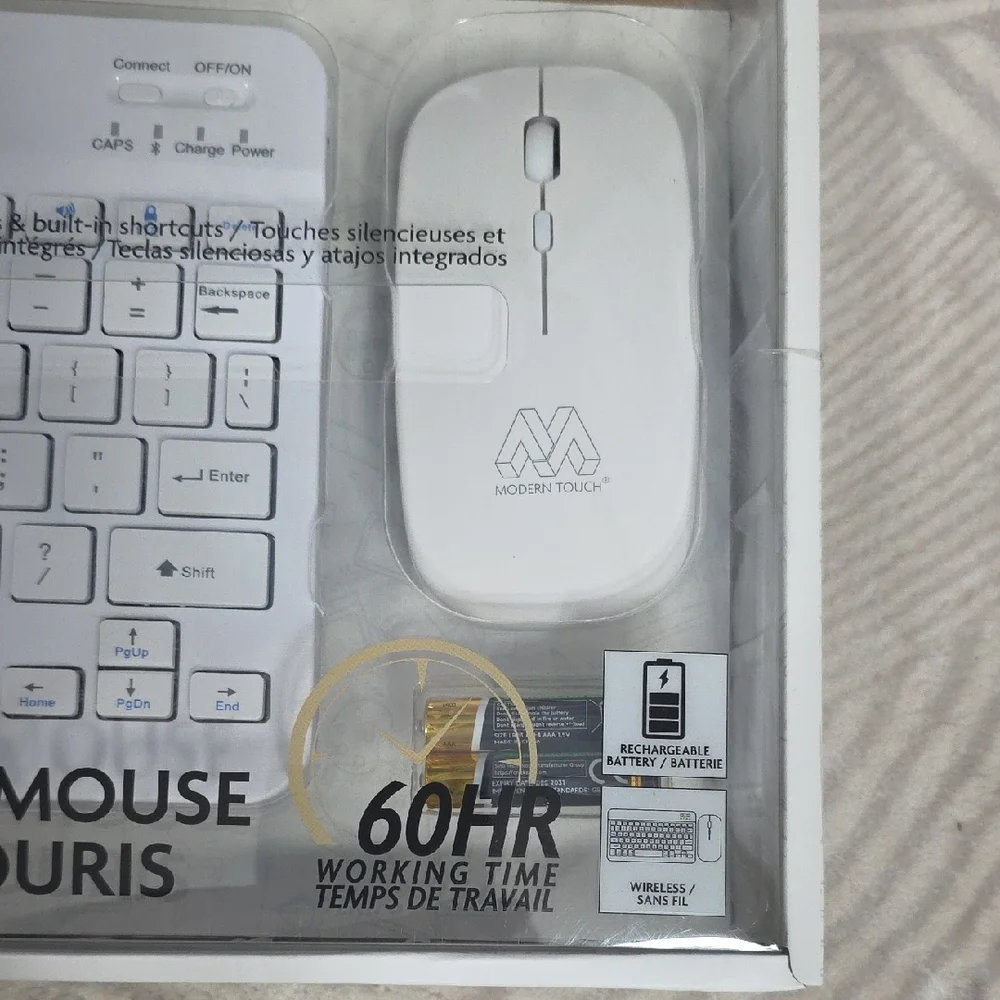 Modern Touch 2-in-1 Bluetooth Keyboard & Mouse Set - White - NIB